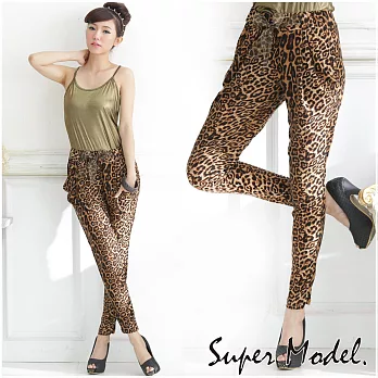 【名模衣櫃】韓版豹紋綁帶棉質哈倫褲-深豹紋FREE深豹紋