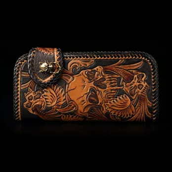 倉吉0280神鬼骷髏植鞣革皮雕手工財布/皮夾