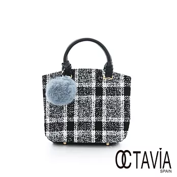 OCTAVIA 8 - 可愛毛球 毛呢格紋雙層手提包 - 黑與白黑與白