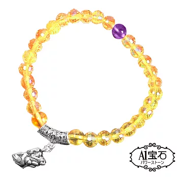 【A1寶石】純銀貔貅-黃水晶紫水晶手鍊-強力招財旺貴人運(含開光加持)