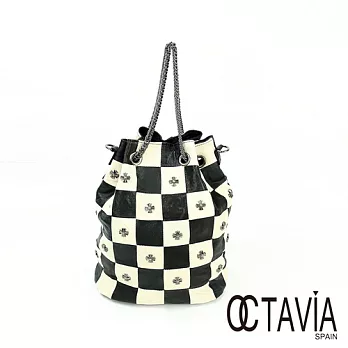 OCTAVIA 8 真皮 - CHAMPING 棋盤格鍊式水桶包 - 黑與白黑與白