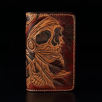 倉吉0268海盜骷髏植鞣革皮雕手工財布/皮夾