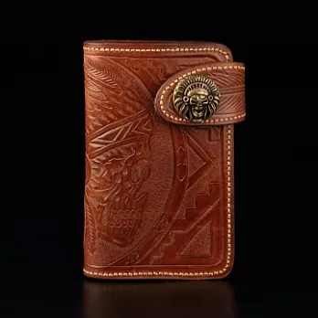 倉吉0077骷髏酋長植鞣革皮雕手工財布/皮夾