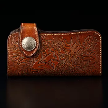 倉吉0271日本般若鬼面植鞣革皮雕手工財布/皮夾