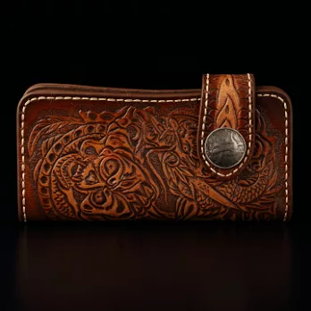 倉吉0065龍紋骷髏頭植鞣革皮雕手工財布/皮夾