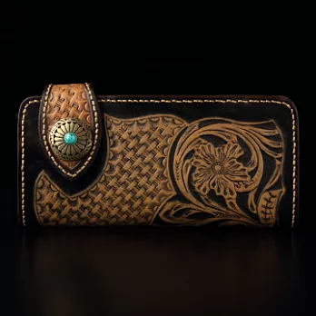 倉吉0090復古唐草花紋植鞣革皮雕手工財布/皮夾