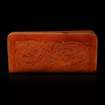 倉吉0231文藝唐草花紋植鞣革皮雕手工財布/皮夾