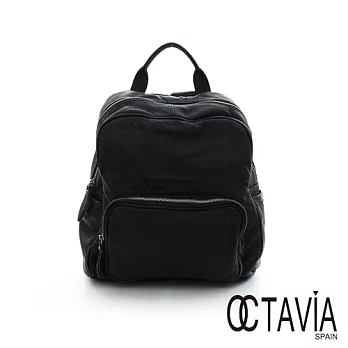 OCTAVIA 8 真皮 - 簡單的一角 牛皮雙層後背包 - 簡黑簡黑