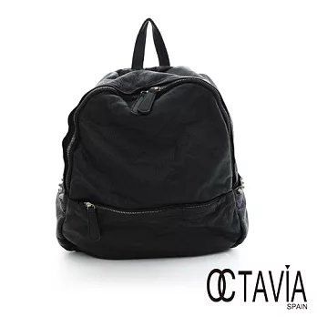 OCTAVIA 8 真皮 - 裝酷的口袋牛皮雙層軟式後背包 - 釘黑釘黑
