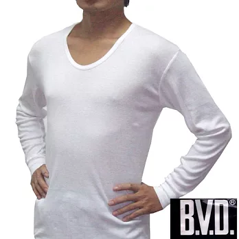 【BVD】時尚型男厚棉U領長袖衛生衣~2件組M白