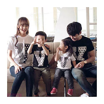 [親子裝]勝利V黑白棉短袖親子裝情侶裝(媽咪) S白