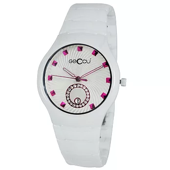 【GECCU】GU-1115 義式風格 馬卡龍高精密陶瓷腕錶(白-紫羅蘭)