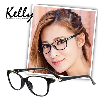 【Kelly C】經典幾何圖形圓形大框平光眼鏡/光學眼鏡/近視眼鏡(黑色8023-C1)黑色