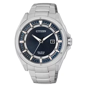 CITIZEN Eco-Drive 雙層環道日期顯示鈦金屬腕錶-藍x銀