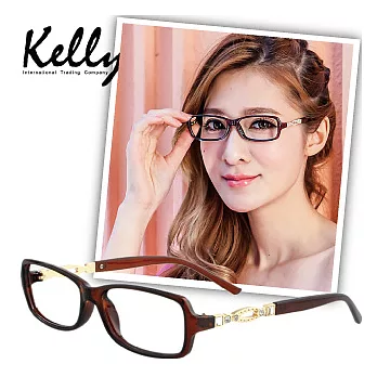 【Kelly C】時尚風格水鑽平光眼鏡/光學眼鏡/近視眼鏡(褐色-6382-C3)