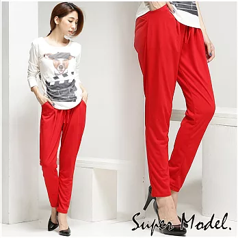 【名模衣櫃】韓版休閒百搭哈倫褲-紅色FREE紅色