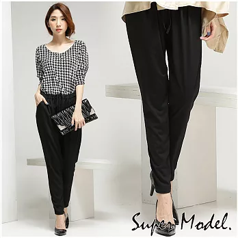 【名模衣櫃】韓版休閒百搭哈倫褲-黑色FREE黑色