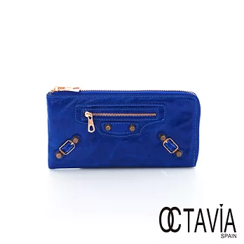 OCTAVIA 8 真皮 - 金邊牛皮L型機車長夾 -皇室藍皇室藍