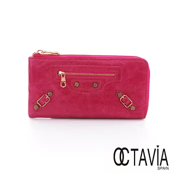 OCTAVIA 8 真皮 - 金邊牛皮L型機車長夾 -王妃桃王妃桃