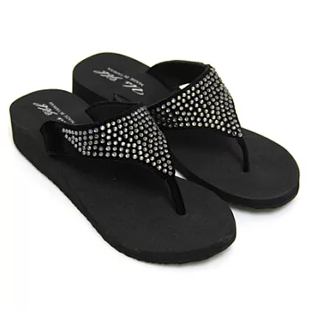 【Pretty】簡約鑽面夾腳厚底拖鞋23黑色