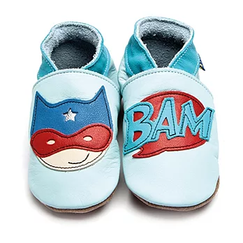 英國製Inch Blue，真皮手工學步鞋禮盒，Superhero-Baby Blue(6~12M)