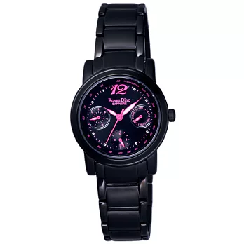 Roven Dino羅梵迪諾錦繡編織華麗三眼時尚錶-黑粉/小