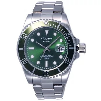 【LICORNE】恩萃Entree 深海潛艇經典型男腕錶 (銀/綠 LT067MWGI-G)