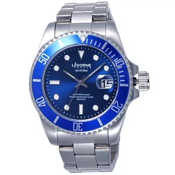 【LICORNE】恩萃Entree 深海潛艇經典型男腕錶 (銀/藍 LT067MWNI-N)