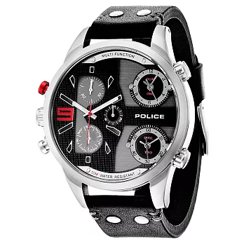 POLICE時空之戰日期計時腕錶-銀框x黑