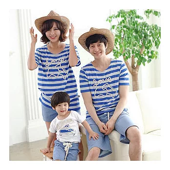 [親子裝]海豚藍白條紋短袖上衣親子裝情侶裝(媽咪)S藍白