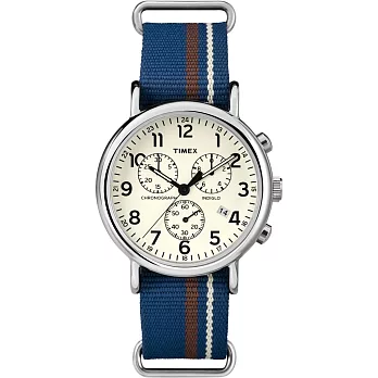 【TIMEX】天美時經典復刻冷光Weekender Chrono系列 (米白/藍帆布 TW2P62400)