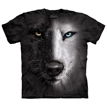 【摩達客】美國進口The Mountain 陰陽眼黑白狼臉 純棉環保短袖T恤[現貨+預購]S大人版