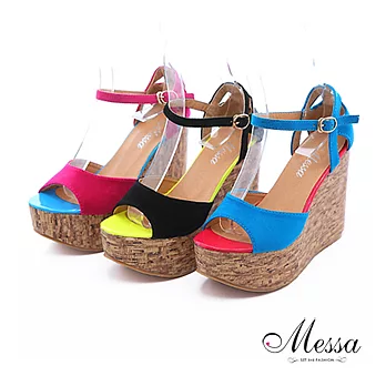 【Messa專櫃女鞋】風情仲夏撞色楔型涼鞋35藍色