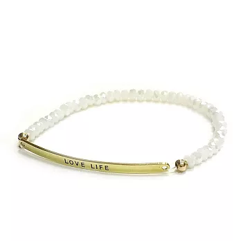 One of a kind 金色平衡骨 LOVE LIFE 亮白色水晶彈性手鍊