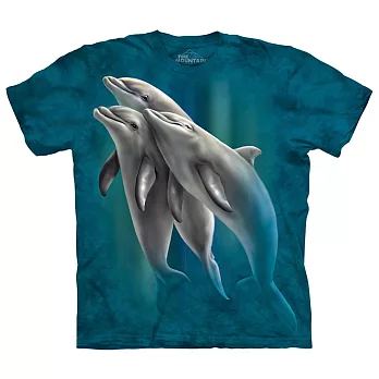 【摩達客】美國進口The Mountain 三海豚戲水 純棉環保短袖T恤[現貨+預購]XL大人版