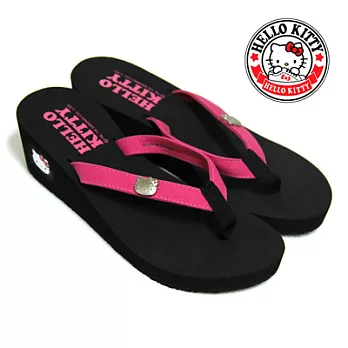 HELLO KITTY 簡約側邊凱蒂貓圖樣厚底夾腳拖鞋39黑桃