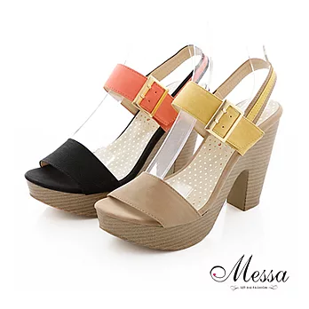 【Messa專櫃女鞋】MIT風情寬帶環帶粗跟涼鞋35黑色