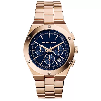 Michael Kors 夜幕迷幻三眼時尚腕錶-深藍x玫瑰金