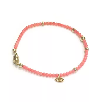 One of a kind 金色幸運小墜 智慧之眼 粉紅色天然玉石 磁吸式手鍊 穿戴超方便