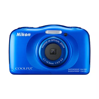 Nikon CoolPix S33 防水相機+32G卡專用電池+專用座充+清潔組+保護貼+小腳架+讀卡機-藍色