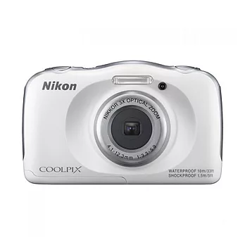 Nikon CoolPix S33 防水相機+32G卡專用電池+專用座充+清潔組+保護貼+小腳架+讀卡機-白色