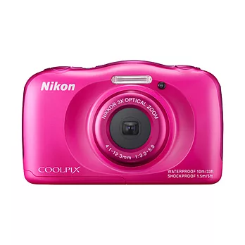 Nikon CoolPix S33 防水相機+32G記憶卡+原廠電池+專用座充+清潔組+保護貼+小腳架+讀卡機+漂浮手腕帶-粉色