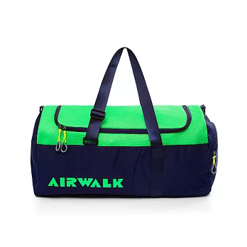 【美國 AIRWALK】圓筒手提旅行大包-丈青螢綠