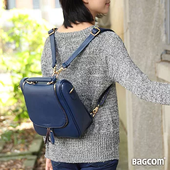 Bagcom 學院風皮革雙肩多用背包- 藍色