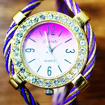 【Christi】都會名媛 優雅系鋼索設計手環錶(紫金鋼索)