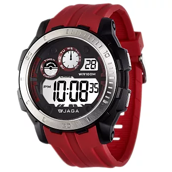 JAGA(捷卡)豪邁粗礦多功能電子錶-M1065-GG(紅)