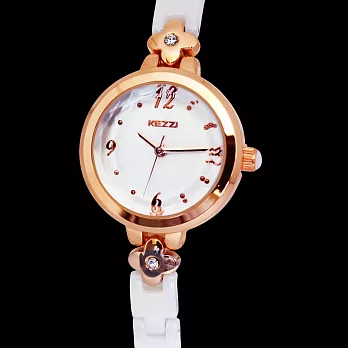 KEZZI 珂紫 K-898 簡約低調數字款 細版陶瓷錶(玫瑰金)