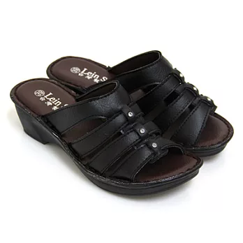 【Pretty】極簡線條舒適楔型拖鞋35黑色