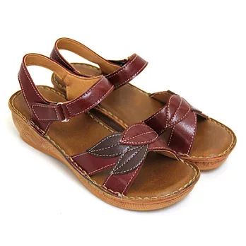 【Pretty】自然風情拼色葉片沾黏休閒涼鞋35綠色