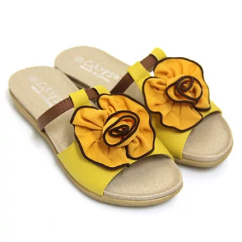 【Pretty】度假風情布製立體花朵拼接拖鞋36黃色